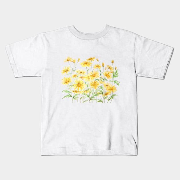 Yellow Margaret Daisies branch watercolor Kids T-Shirt by colorandcolor